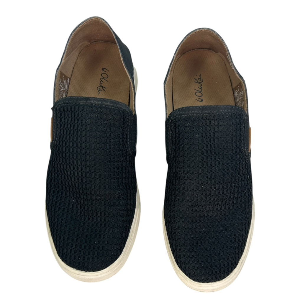OluKai PEHUEA Womens SZ 7.5 Loafers Sneaker Black Mesh Shoes Comfort